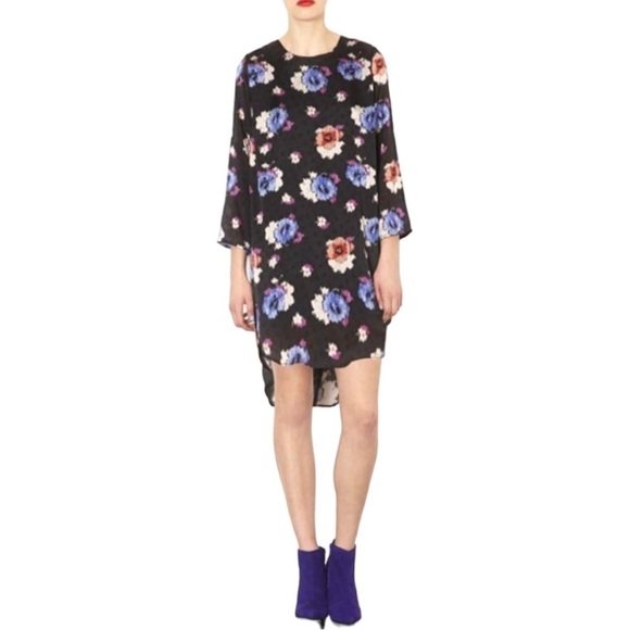 Topshop Floral Overlay Flowy Sheath Dress with Slight High/Low Hem - Picture 1 of 13